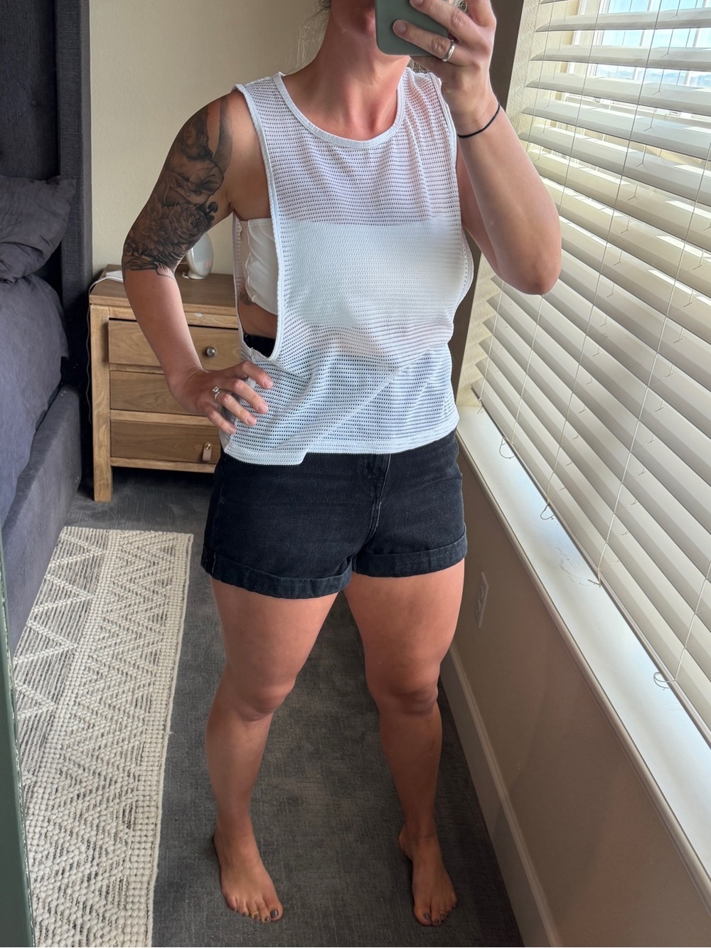 White Sleeveless Mesh Tank Top - Women's Casual Activewear